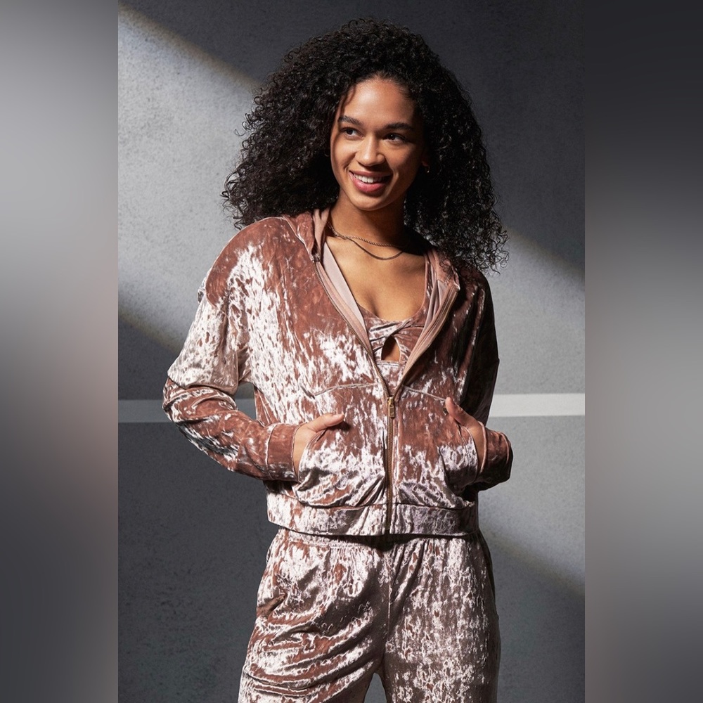 Fabletics Crushed Velour Zip Up Hoodie